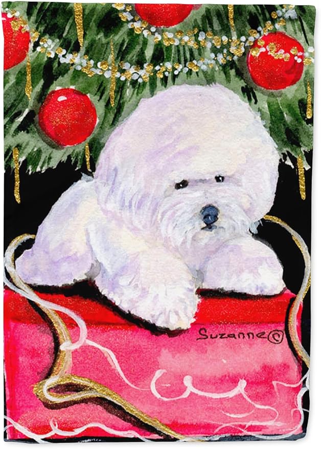Caroline's Treasures SS8957GF Christmas Tree with Bichon Frise Garden Flag Mailbox Flag Decorative Yard Flag Banner Outside Patio Artwork Yard Flower Beds, Garden Size, Multicolor