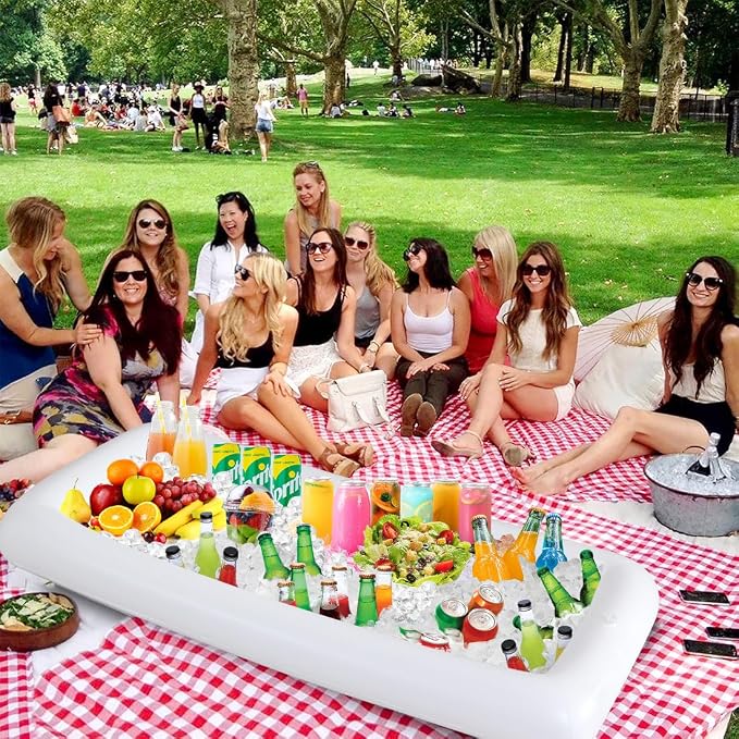 Inflatable Serving Bar & Mesh Food Covers Set, Party Supplies for Picnics Pool Bar Outside Include 1Pcs 53"*25" Inflatable Serving Bar Buffet Cooler, 1Pcs 40"*24" Food Tents