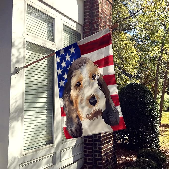 Caroline's Treasures CK6419CHF Grand Basset Griffon Vendeen American Flag House Flag Large Porch Sleeve Pole Decorative Outside Yard Banner Artwork Wall Hanging, Polyester, House Size, Multicolor