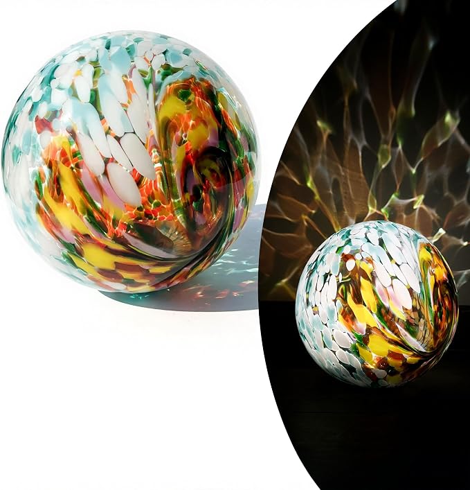 Lily's Home Gazing Ball - 10" Glass Globe with Solar Powered Lights - Outdoor Solar Lights for Yard & Patio - Garden Decor - Automatic On/Off Photosensitive Switch - Turquoise