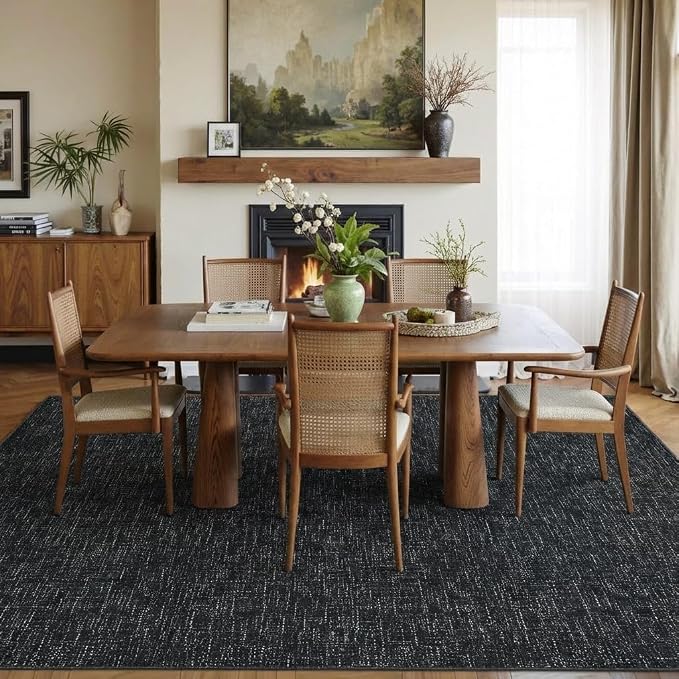 Garvee Modern 5x7 Rugs for Entryway Solid Color Washable Area Rugs, Black | Rubber Backing Neutral Textured Non Shedding Stain Resistant Low Pile Foldable Soft Rug for Bedroom Nursery Living Room