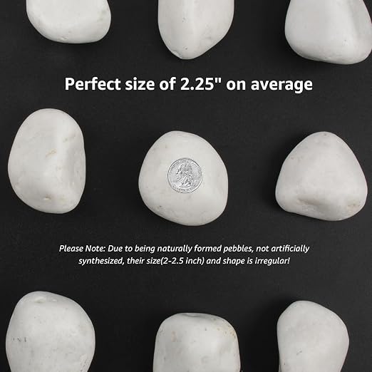 20 lbs White Polished Decorative Stones, 2-3 Inch Polished Rocks, Ideal for Garden Landscaping, Potted Plants, Pathways, Vase Fillers, and Aquarium Decoration(Pure White, Weight: 20 LB)