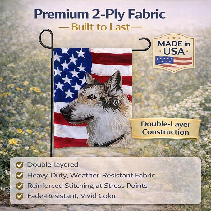 Caroline's Treasures CK6682GF Saarloos Wolfdog Dog American Flag Garden Flag Mailbox Flag Decorative Yard Flag Banner Outside Patio Artwork Yard Flower Beds, Garden Size, Multicolor