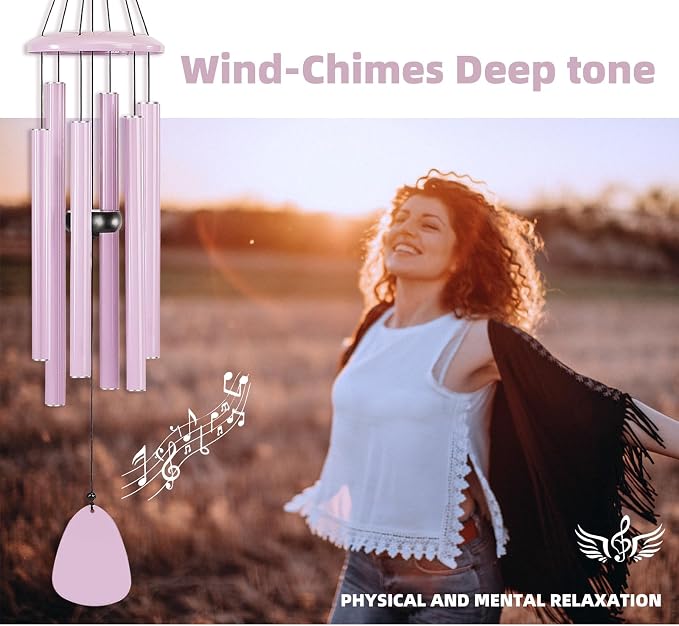 FSVGYY Wind-Chimes-Outdoor-Deep-Tone, Large Soothing Melodic Tones Windchimes, Wind Chimes for Outside, Memorial Wind Chime Best Gift for Mom Women Grandma Neighbors(32" Pink Coated Aluminum)