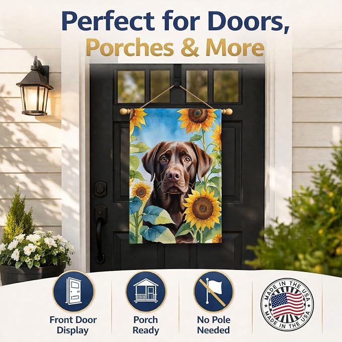 Caroline's Treasures DAC6110CHF Labrador Retriever in Sunflowers House Flag Large Porch Sleeve Pole Decorative Outside Yard Banner Artwork Wall Hanging, Polyester, House Size, Multicolor