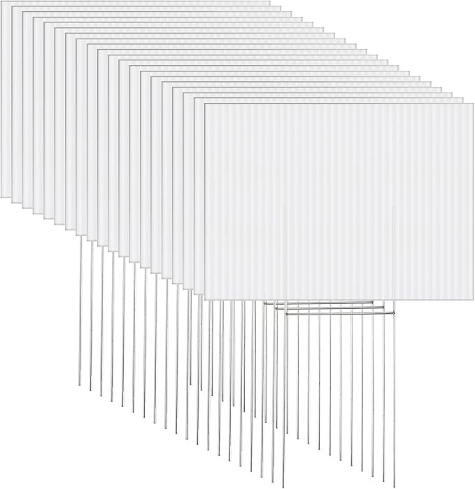 Tuanse 20 Pack Blank Yard Signs with Stakes 16x12 Inch Double Sided Corrugated Plastic Board Custom Lawn Signs for Garage Sale Real Estate Open House Advertising Rent Guidepost Birthday Party(White)