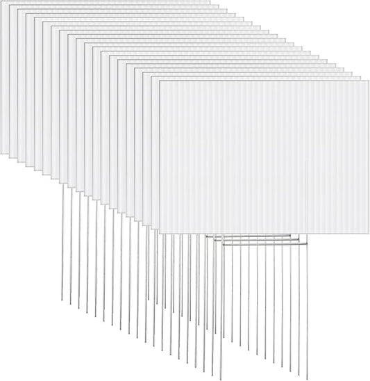 Tuanse 20 Pack Blank Yard Signs with Stakes 16x12 Inch Double Sided Corrugated Plastic Board Custom Lawn Signs for Garage Sale Real Estate Open House Advertising Rent Guidepost Birthday Party(White)
