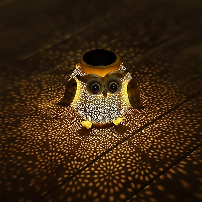 Solar Owl Lights Outdoor Waterproof - Hanging Solar Lanterns for Garden, Patio, Yard, Pathway - Vintage Metal Owl Solar Garden Lights, Outdoor Hanging Solar Lights for Outside Decor (1 Pack, Yellow)