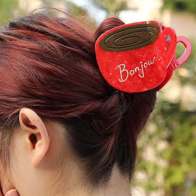 Personalized London Icon Coffee Cup Hair Calw Clip,Fun Acetate Hair Claw Clips for Women Girls Hair Accessories Gift