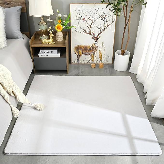 Amearea 5x5 Square Area Rugs for Bedroom Living Room, White Memory Foam Rug | Thickened Fluffy Indoor Washable Rugs, Modern Non Slip Minimalist Carpet for Kids Boys Girls Dorm Nursery Room Decor