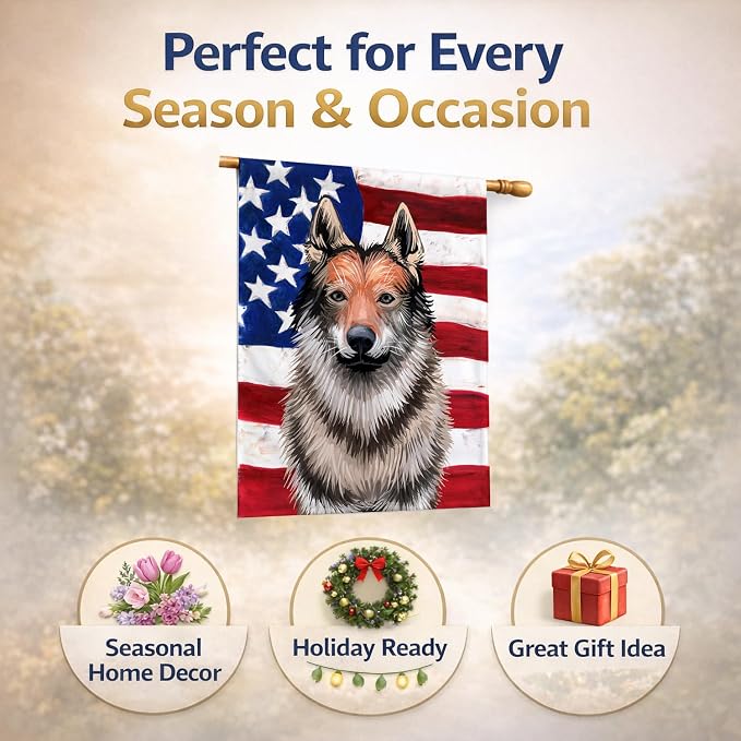 Caroline's Treasures CK6499CHF Czechoslovakian Wolfdog American Flag House Flag Large Porch Sleeve Pole Decorative Outside Yard Banner Artwork Wall Hanging, Polyester, House Size, Multicolor