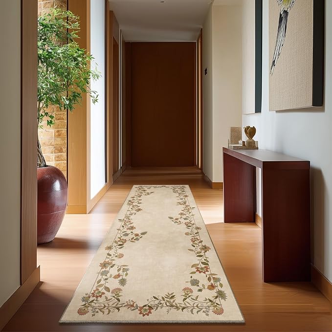 Washable Kitchen Runner Rugs for Entryway: 2'6"x8' Hallway Rug Stain Resistant Non Slip Low Pile Soft Living Room Floor Carpet Runners for Kitchen Bedroom Laundry Room Farmhouse Indoor