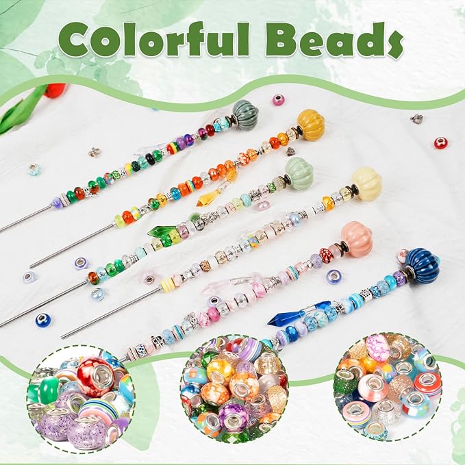 182Pcs Lantern Fairy Garden Stakes Kit, DIY Beaded Wand for Patio | 182pcs Set, 12" Rods, Ceramic Lantern Tops, Silver Charms & Crystal Drops, Ideal for Pots, Planters, Patio, Garden Gift