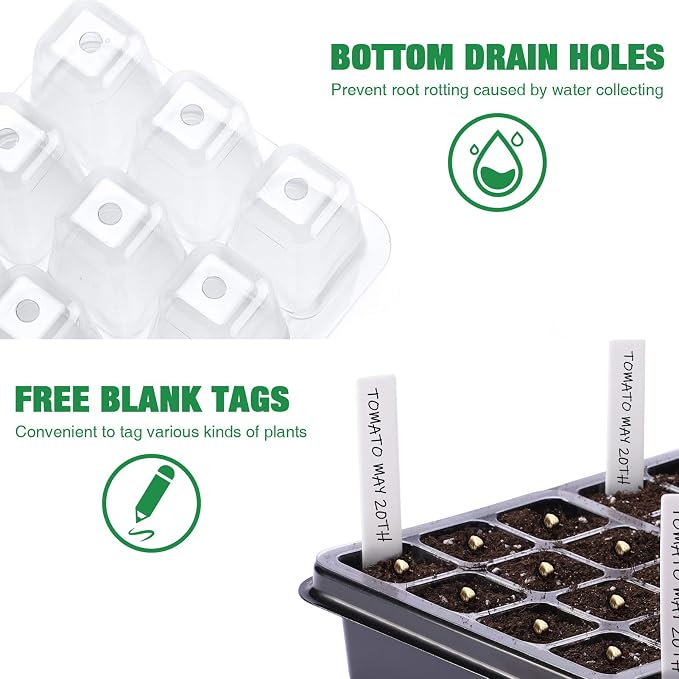 Delxo 144 Cells Seed Starter Kit 3 Pack Large Seedling Starter Tray Total with Humidity Domes - Adjustable Vents & Deep Base Germination Kit for Indoor Gardening - Includes 10 Tags & Tools