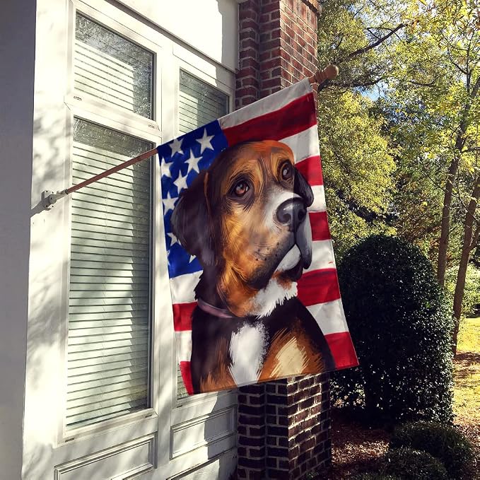 Caroline's Treasures CK6414CHF Austrian Black and Tan Hound American Flag House Flag Large Porch Sleeve Pole Decorative Outside Yard Banner Artwork Wall Hanging, Polyester, House Size, Multicolor