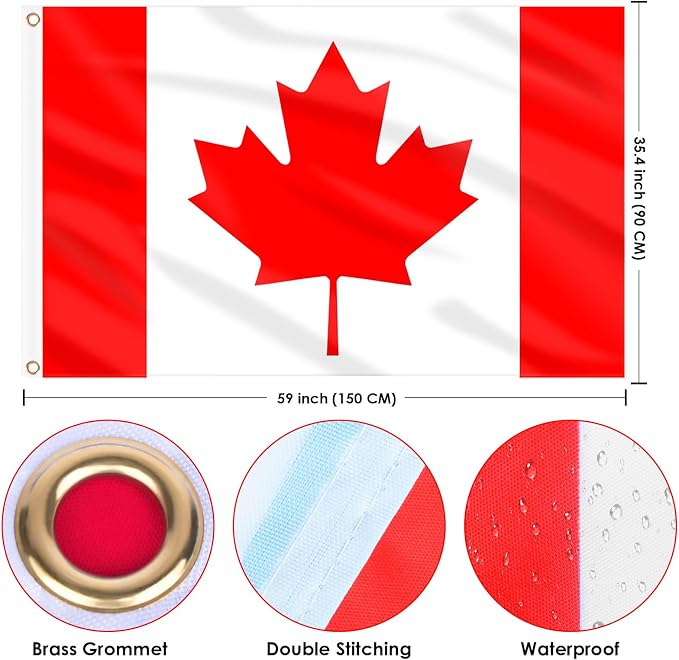 AhfuLife 2 Pcs Canada Flag 3 x 5 Ft, Large Canadian Flags for Outside - Double Side with Brass Eyelets for Olympic Party Decorations, Bar Garden Street Decoration Indoor Outdoor