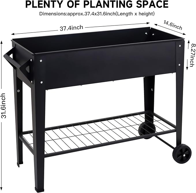 LEETOLLA Elevate 32" Tall Raised Garden Bed Outdoor with Wheels & Shelf for Mobility, 400LBS Capacity, Anti-Rust Steel Planter Box for Vegetables/Herbs, Patio-Balcony-Backyard