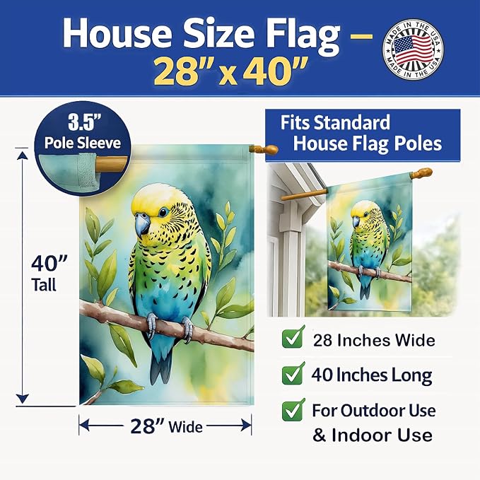 Caroline's Treasures Budgerigar House Flag Large Porch Sleeve Pole Decorative Outside Yard Banner Artwork Wall Hanging, Polyester, House Size, Multicolor