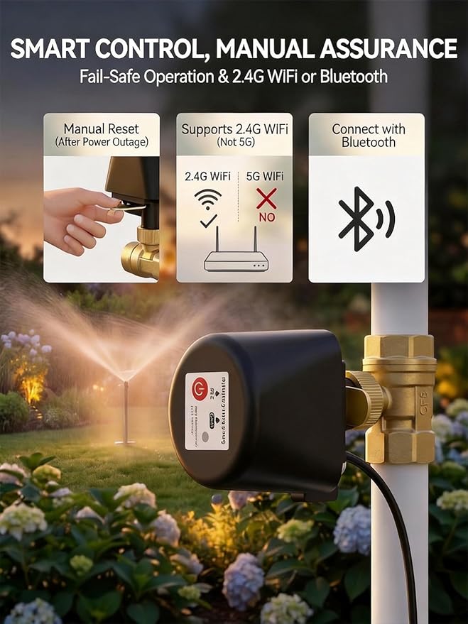 Smart WiFi Water Valve, Brass Motorized Ball Valve with Timer & App Remote Control, Alexa/Google Home Compatible, Ideal for Garden Sprinkler, Pool Filling, Greenhouse & Hydroponics, 3/4" NPT
