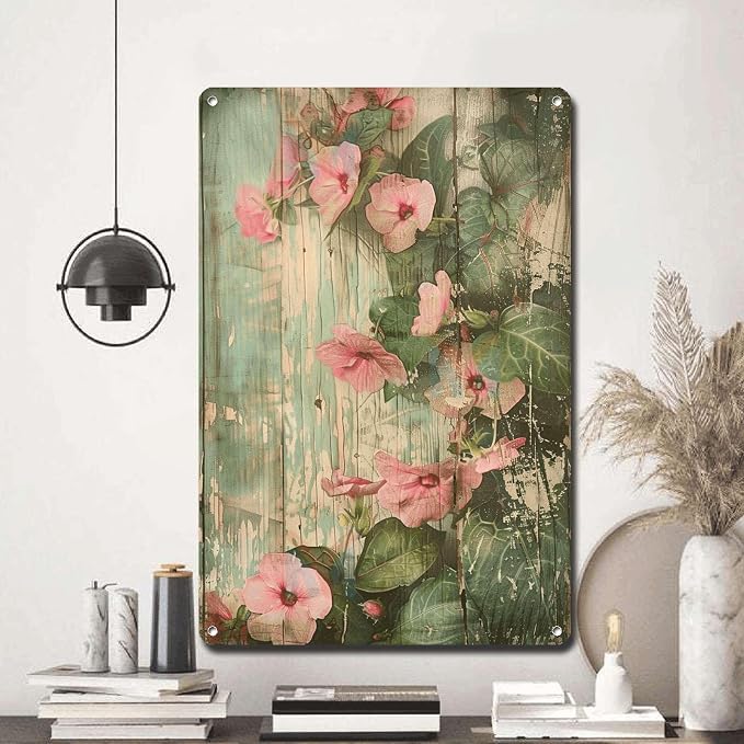 Metal Sign Tin Sign Vintage Wall Art Rustic Charm Impatiens Tin Sign for Shabby Chic Style Distressed Wood Art and Corrosion Resistant Toilet Decor Tin Sign for Restaurant 8×12 Inches