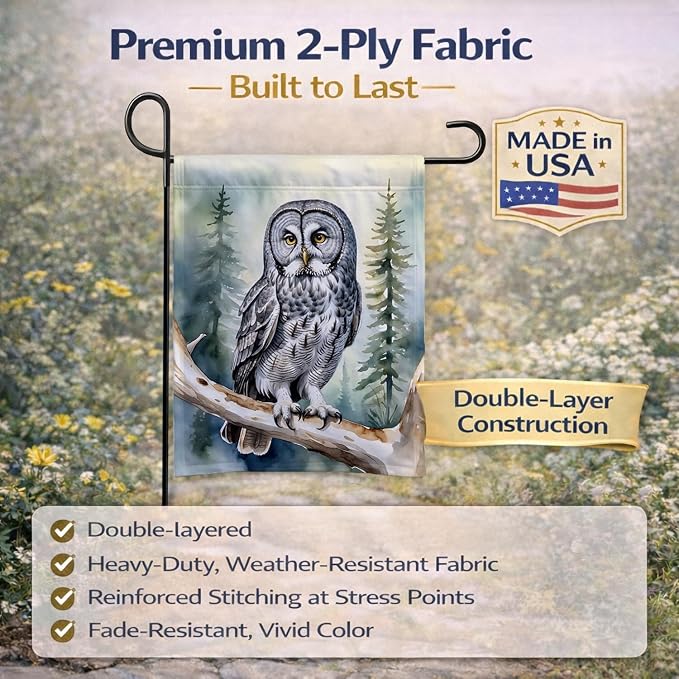 Caroline's Treasures Great Gray Owl Garden Flag Mailbox Flag Decorative Yard Flag Banner Outside Patio Artwork Yard Flower Beds, Garden Size, Multicolor