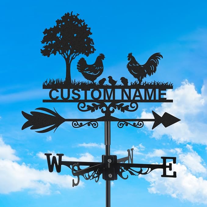 Personalized Metal Weather Vane, Custom Name Weathervane, Chicken Coop Signs, Weather Vanes for Outside, Wind Vanes for Farmhouse Yard Shed Decor, Housewarming Gifts Color09