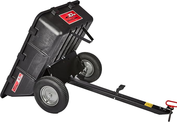 Brinly 10 cu.ft. 650lb Heavy Duty Tow-Behind Poly Utility Cart & Dump Trailer with Magnetic Hitch Pin & Compression Molded Bed