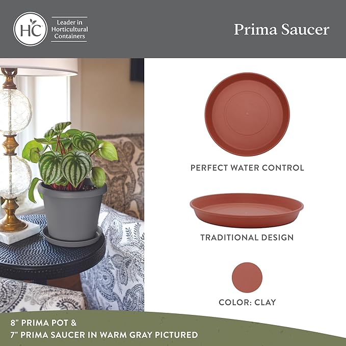The HC Companies Round Prima Flower Pot Saucers - Plastic Plant Saucer for Outdoors & Indoors - Traditional Plant Pot Trays for Water Drainage -Durable Plant Tray (8.5-inch Clay, Pack of 1)