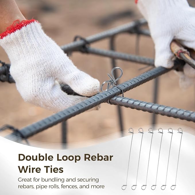 16 Gauge Tie Wire Roll 1000 Pcs - Galvanized Iron Double Loop Rebar Ties 6 Inch Silver for Construction, Fencing & T Post Accessories