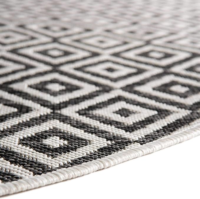 Unique Loom Outdoor Collection Area Rug - Costa Rica (4' 1' Round, Charcoal Gray/ Ivory)