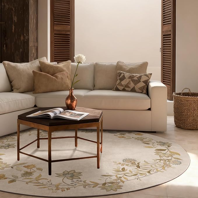 Washable Bedroom Round Rug 4ft: Living Room Circle Rug Stain Resistant Non Slip Low Pile Soft Faux Wool Small Area Rugs for Bedroom Kitchen Entryway Kids Room Bathroom Entrance Nursery Dorm Office