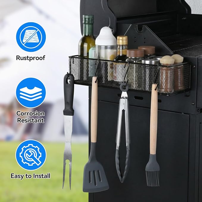 2 Pack Magnetic Storage Bins with Paper Towel Holder for Traeger Holder Accessories Outdoor Grill for Traeger Compatible with Ironwood 650/885, PRO 575/780/34/22, Pit boss, Z-Grills