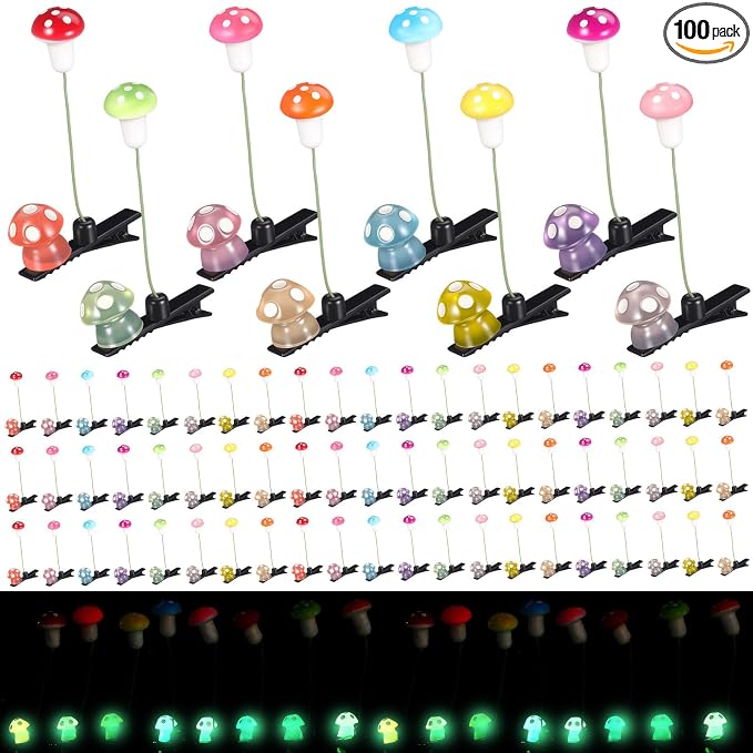 Tigeen 100 Pcs Glow Rave Trinkets Festival Duck Hair Clip with Bean Sprout Mushroom Sprout Hairpins Holiday Funny Plant Flower Hair Accessories for Women Music Festival