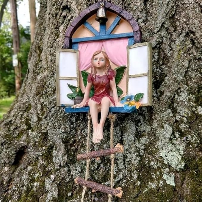 Fairy Angel Statue Garden Tree Decoration Resin Angel Figurine Wall Hanging Decor Outdoor Garden Decor for Lawn Yard Patio Windowsill Garden Gifts | Fairy Garden Accessories Angle Tree Hugger Wall Tree Sculpture Elf Figurine Gift for Women Birthday Tha...
