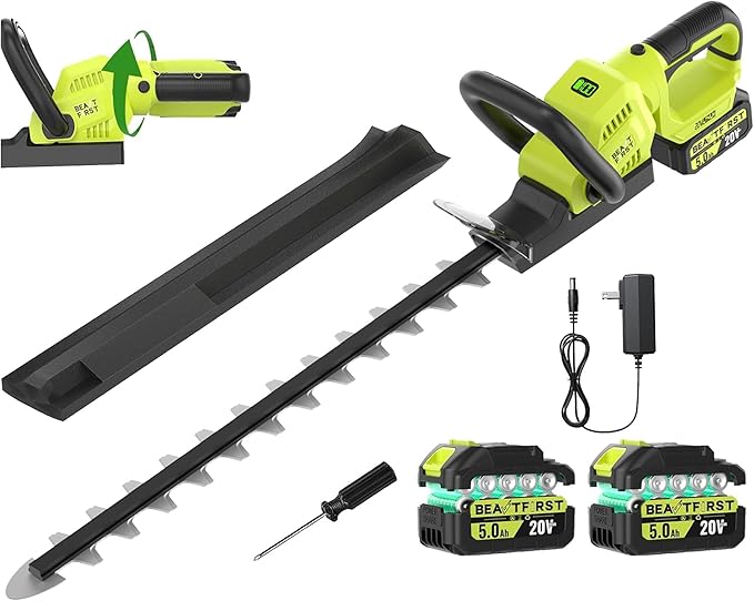22-Inch Hedge Trimmer Cordless with 2x5.0Ah Battery & Charger, 20V Handheld Electric Tree Grass Trimmer with Rotatable Handle & Dual-Action Blade, Bush Shear Grass Cutter for Shrub Trimming, Garden
