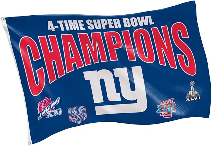 Team Sports America NFL New York Giants Multi-Win Superbowl Champions 3x5 Flag for Outside with Grommets | Outdoor & Indoor | Heavy Duty Flag & Banner | Works with Flag Pole for Outside House