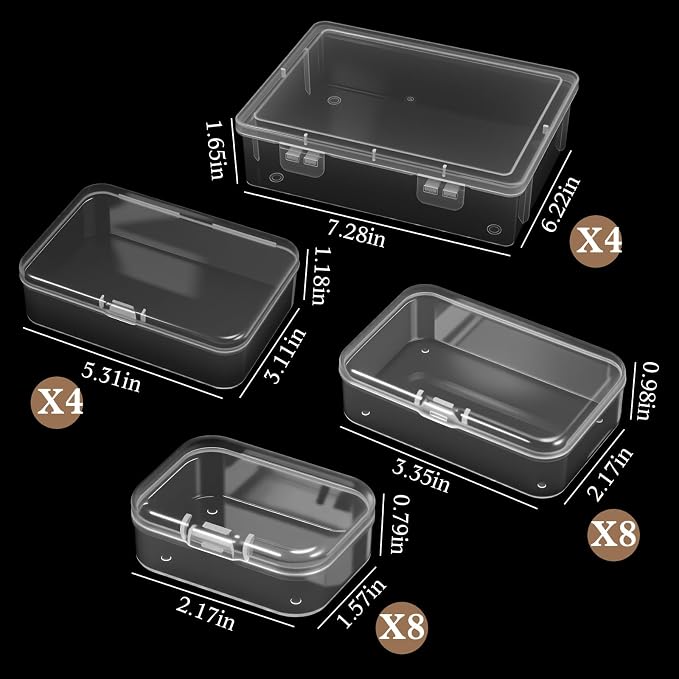 SATINIOR 24 Packs Small Clear Plastic Beads Storage Containers Box with Hinged Lid for Storage of Small Items, Crafts, Jewelry, Hardware(Multiple Sizes)