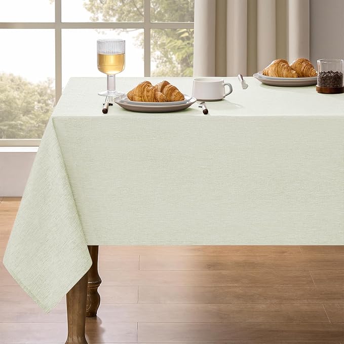Decorelia Wrinkle-Free Oblong Table Cloth Decoration for Birthday, Waterproof Outdoor Picnic Faux Linen Table Covers for Camping, Party& Wedding (Rectangle, 60 x 104 Inch (8-10 Seats), Light Grey)