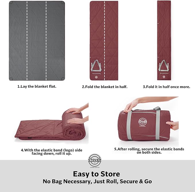 STOVER Large Waterproof Outdoor Stadium Blanket- Extra Thick Soft Fleece Camping Blanket for Travel, Picnics, Sports, 79"x55", Warm, Windproof, Sand-Proof, Lightweight, Packable (Game Day Crimson)