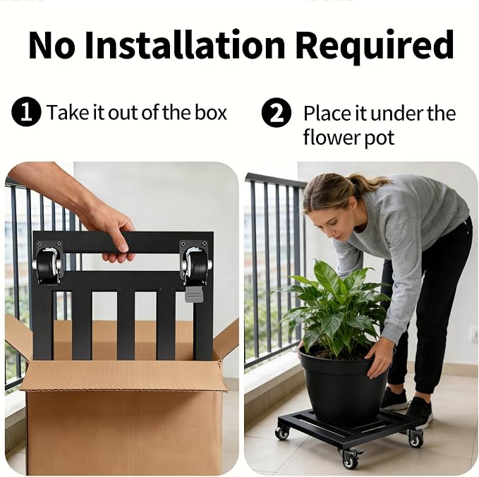 LUBORN Plant Caddy with Wheels, 20'' Heavy Duty Large Metal Rolling Plant Stand with Lockable Caster, Square Plant Dolly Rust-Proof for Large Planters, Holds up 650 Lbs, 1 Pack