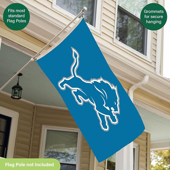 Team Sports America NFL Detroit Lions 3 x 5 Outdoor Durable House Flag with Grommets | Sport Team Flag & Banner | Indoor Wall Decor Flag for Room | Works with Flag Poles for Outside House