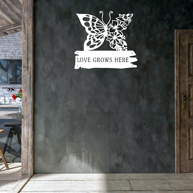 CFC0121320 Butterfly Garden Metal Sign, Personalized Flower Garden Plaque, Outdoor Decoration for Potting Shed, Customized Name for Women Men Mom Grandma Grandpa