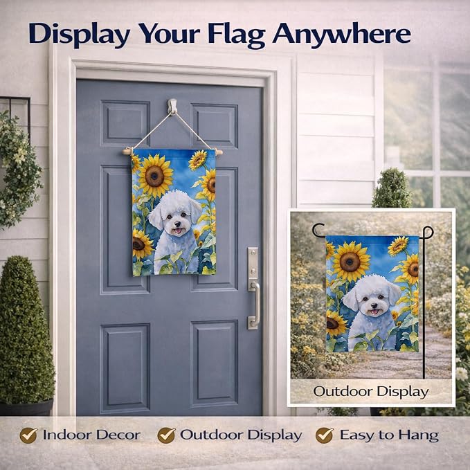 Caroline's Treasures DAC6027GF Bichon Frise in Sunflowers Garden Flag Mailbox Flag Decorative Yard Flag Banner Outside Patio Artwork Yard Flower Beds, Garden Size, Multicolor
