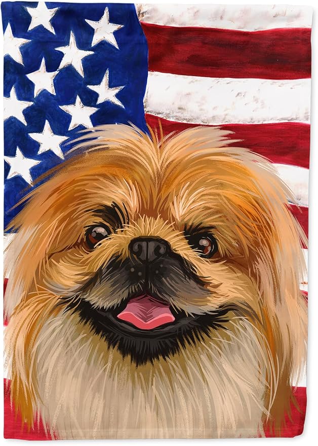 Caroline's Treasures CK6639CHF Pekingese Dog American Flag House Flag Large Porch Sleeve Pole Decorative Outside Yard Banner Artwork Wall Hanging, Polyester, House Size, Multicolor