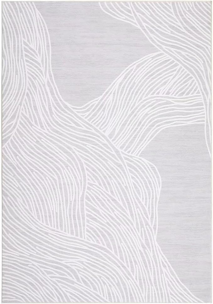 GAOMON Large Washable Rug 8x10 Modern Area Rugs for Living Room Contemporary Stripes Print Accent Rug Indoor Soft Lightweight Rug Non Slip Backing Throw Carpet for Bedroom Dining Room Office Grey