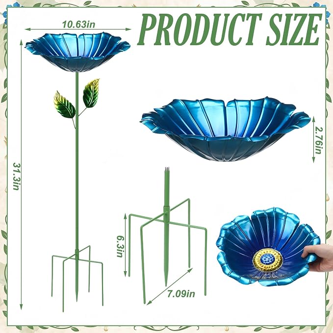 3 Pack Metal Bird Baths for Outdoors 31.5" H x 10.6" D Flower Bird Feeders with Metal Stake Colorful Hummingbird Watering Station for Garden Yard Lawn Decoration