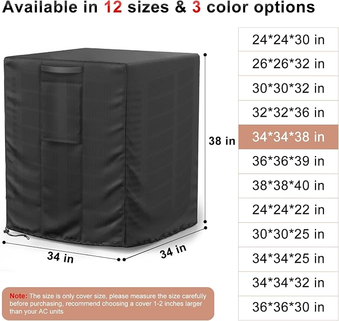 Mrrihand Central Air Conditioner Cover for Outside Units Waterproof Heavy Duty AC Unit for Outdoor Large AC Cover for Winter (34"X34"X38")-Balck