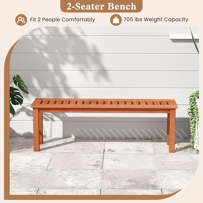 Giantex 47" Outdoor Bench with Slatted Seat, 705Lbs Capacity, Solid Wood Frame, Teak Oil Finish, Backless Garden Bench for Patio Dining, Yard, Porch, Entryway, Park, 2-Person Outside Seat Chair