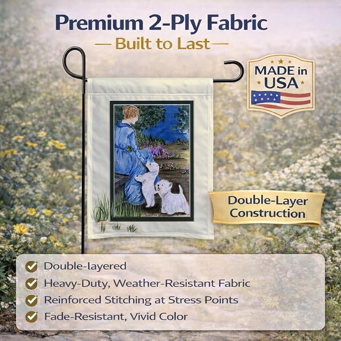 Caroline's Treasures SS8021GF Lady with her Westie Garden Flag Mailbox Flag Decorative Yard Flag Banner Outside Patio Artwork Yard Flower Beds, Garden Size, Multicolor