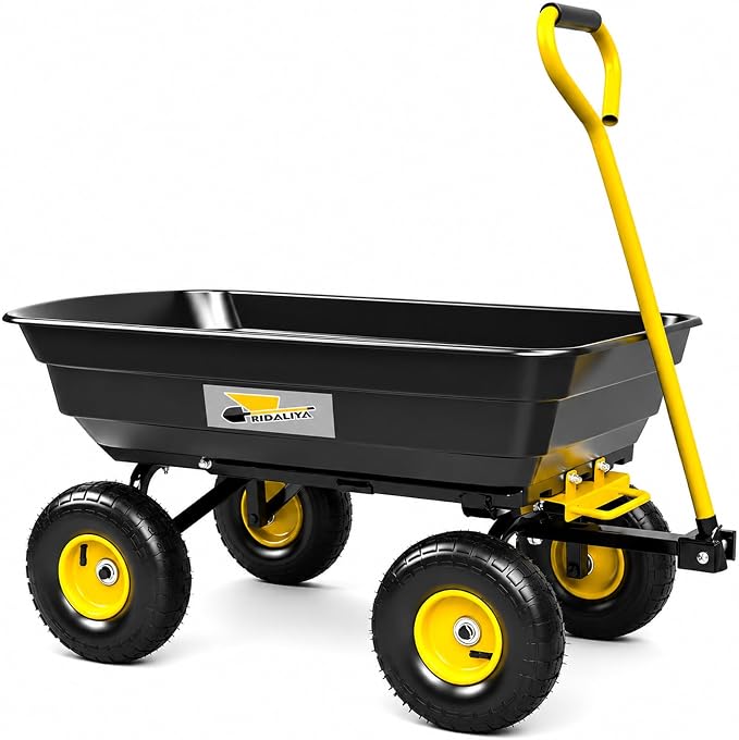Garden Dump Cart, 5 Cu.Ft. Heavy-Duty Utility Wagon with 900lbs Capacity, 10" All Terrain Tires, 180° Rotating Handle for Yard, Lawn, and Outdoor Use